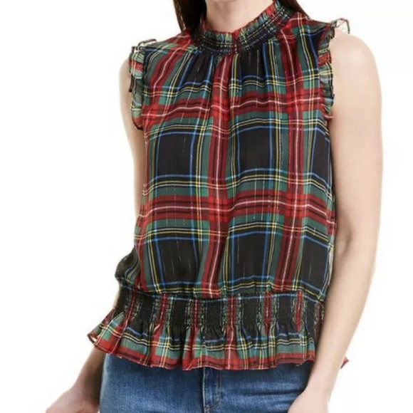 J. Crew Tops - NWT J Crew Sleeveless Mockneck Top in Gilded Stewart Tartan Plaid AW895 Size 00
